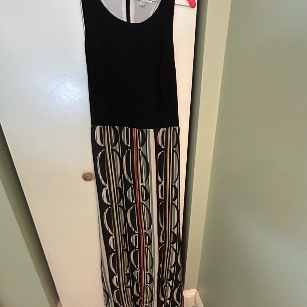 Harlyn Anthropologie Silk Maxi Dress with Retro Design - 10 petite